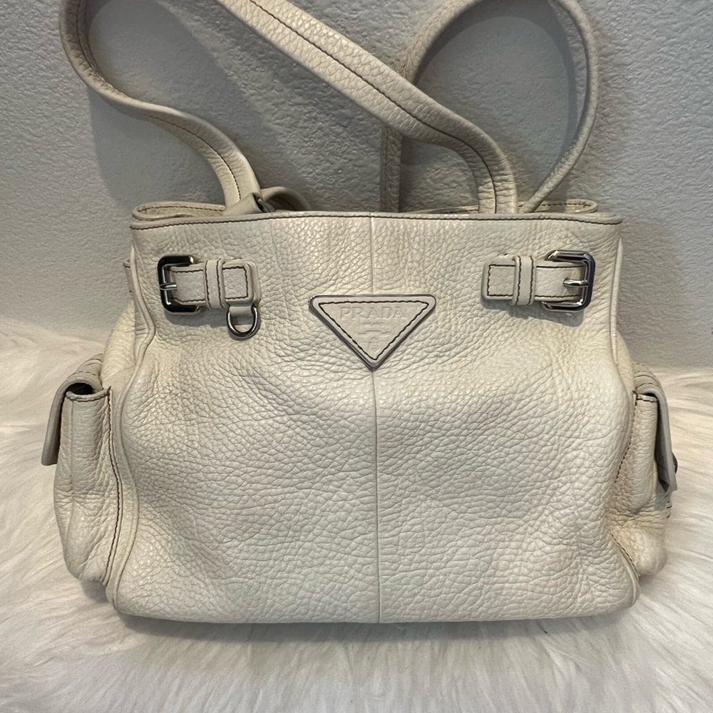 Prada White Leather Shoulder Bag with Silver Hardware